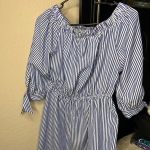 Blue and white stripped off the shoulder dress